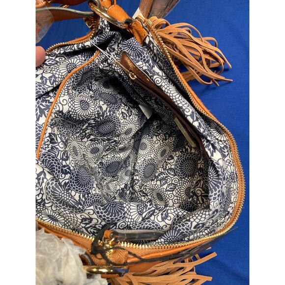 NEW Moda Luxe Brown Large Hobo Crossbody Hand Bag Purse Fringe Leather Polyure - Picture 5 of 13